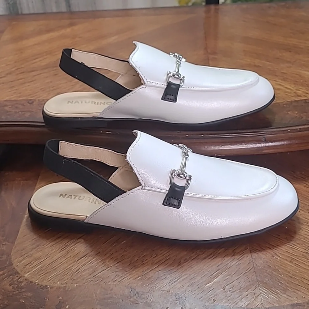 New! Naturino Mestre Girls 33 size 2 dressy sling back black white leather shoes